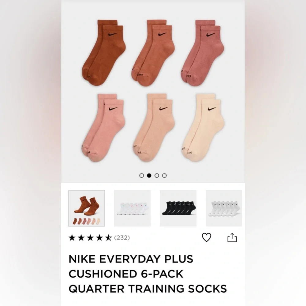 Nike Everyday Plus Cushioned 6-Pack Quarter Training Socks - Size Large